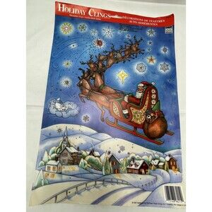RARE  VINTAGE  CHRISTMAS HOLIDAY WINDOW CLINGS REUSABLE  VINYL  1997 NEW